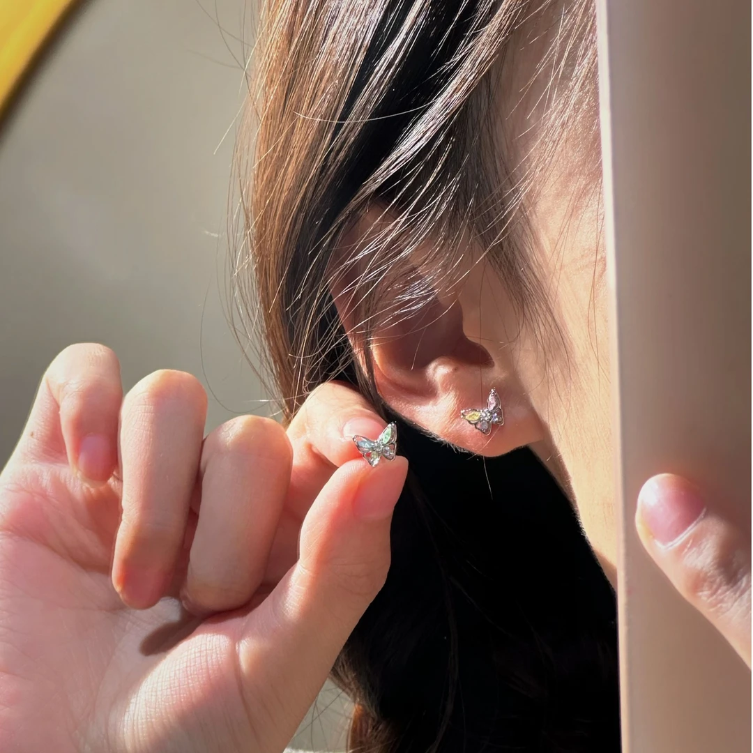 早兰 足银耳饰 【景彦耳钉】足银999蝴蝶耳钉百搭精致小巧ins