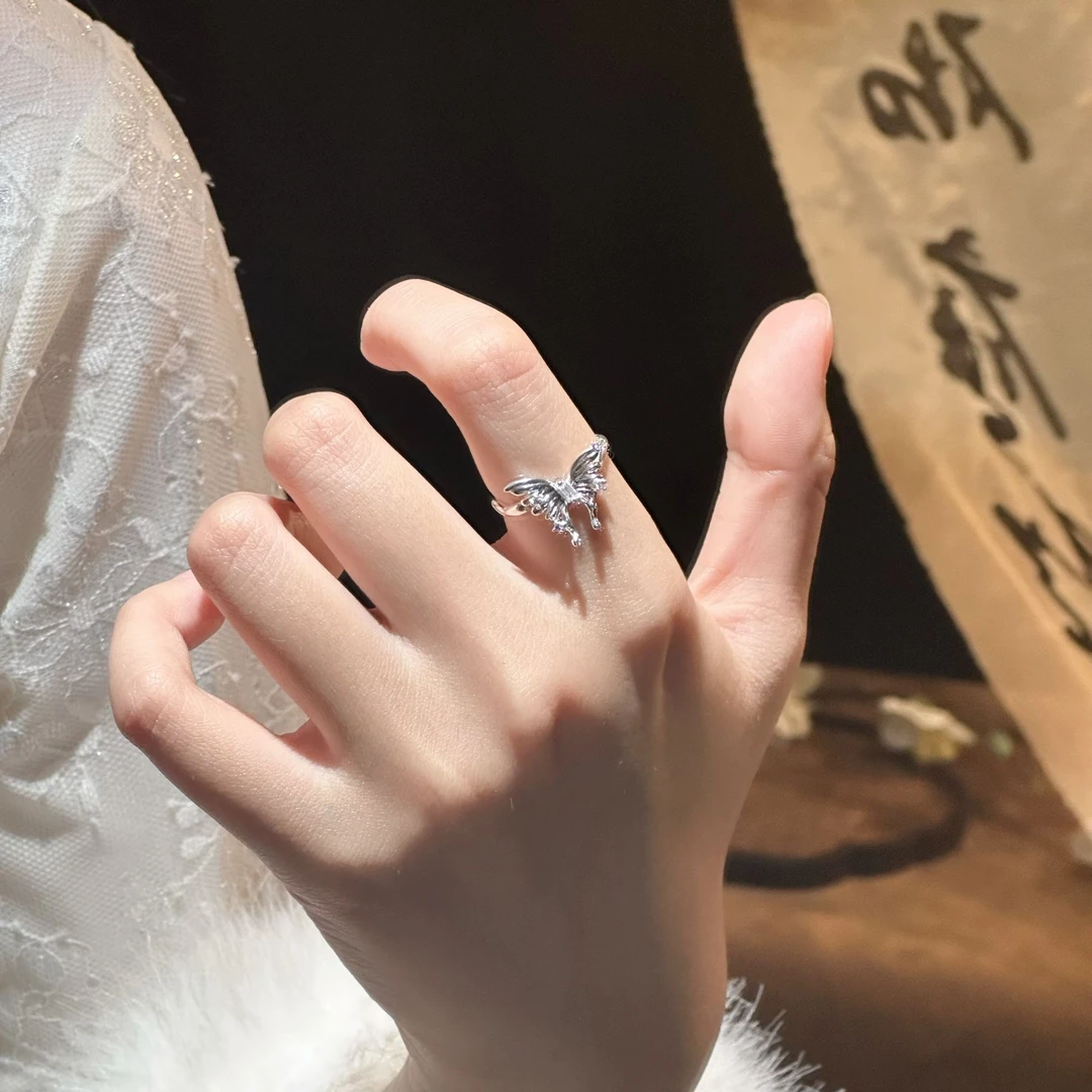 早兰 925银戒指 【熠然戒指】S925银戒指蝴蝶时尚个性可调节