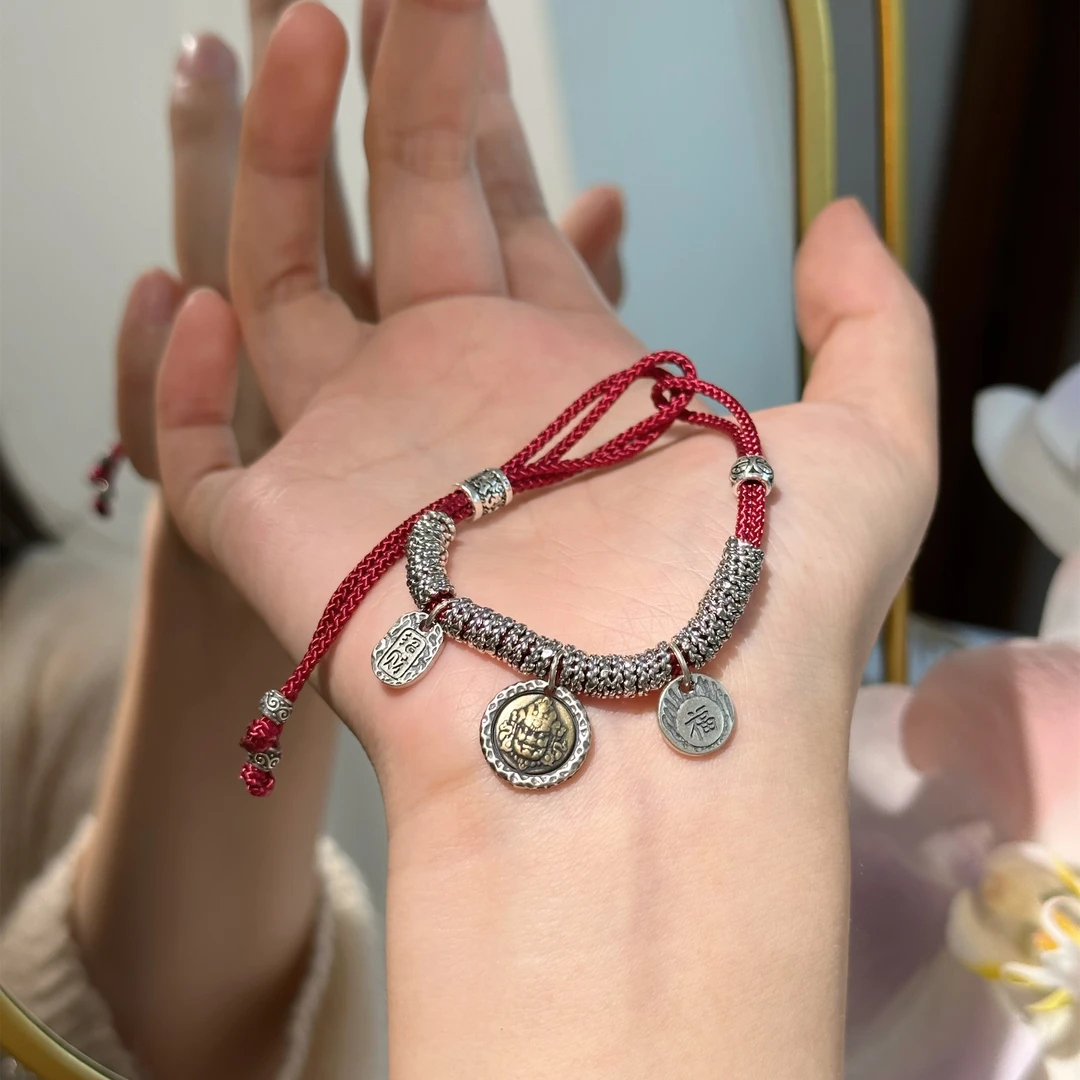 早兰 925银布艺手链 【芳筵手链】S925银手链编织百搭时尚民族风