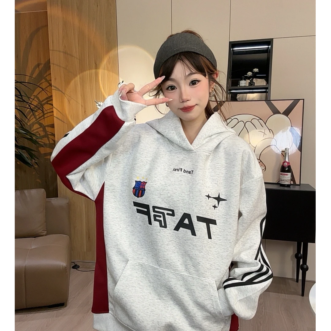 HandSeven秋冬美式复古拼接Oversize条纹潮牌休闲中性风宽松卫衣