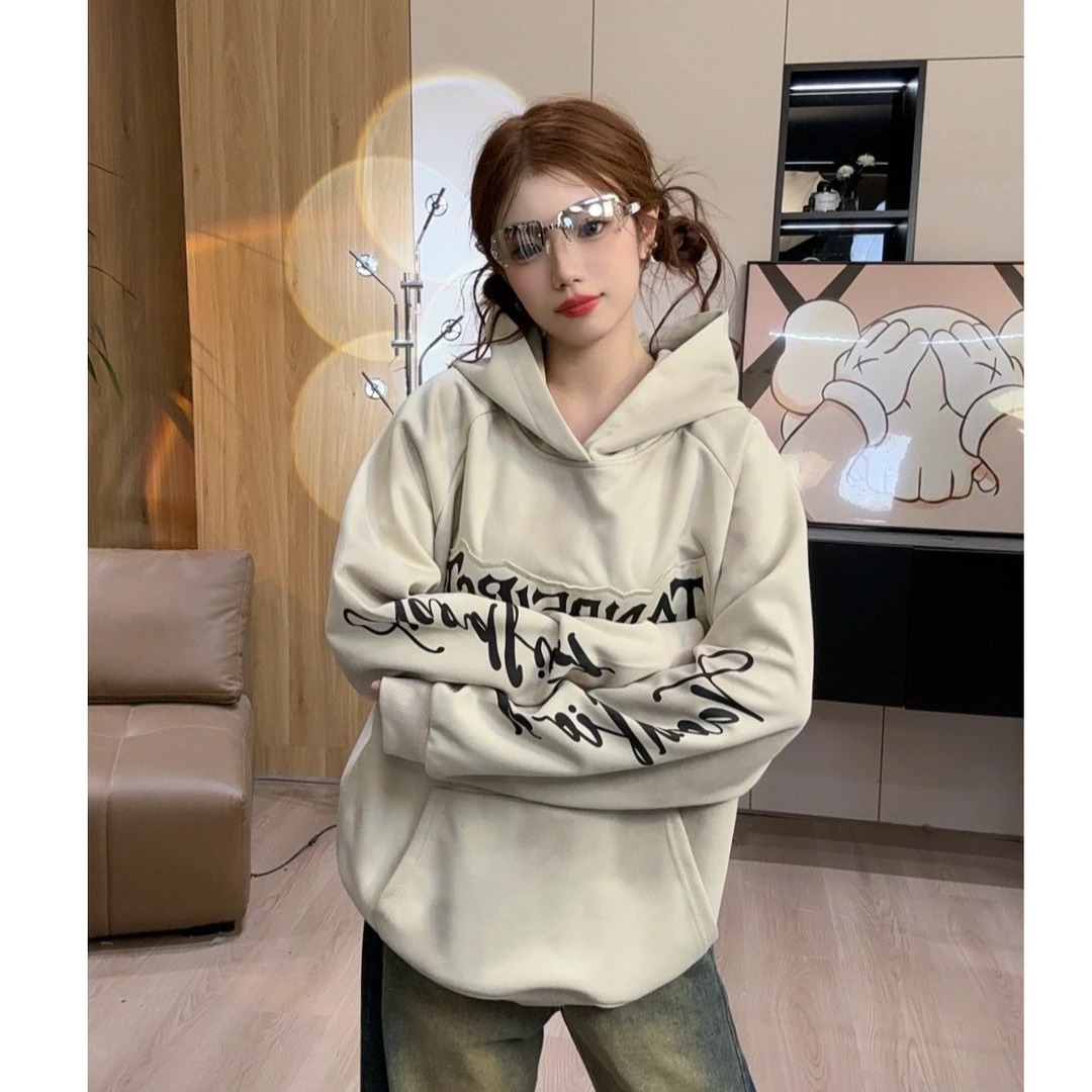 HandSeven重磅加绒加厚字母时尚百搭ins风秋冬季韩版男女连帽卫衣