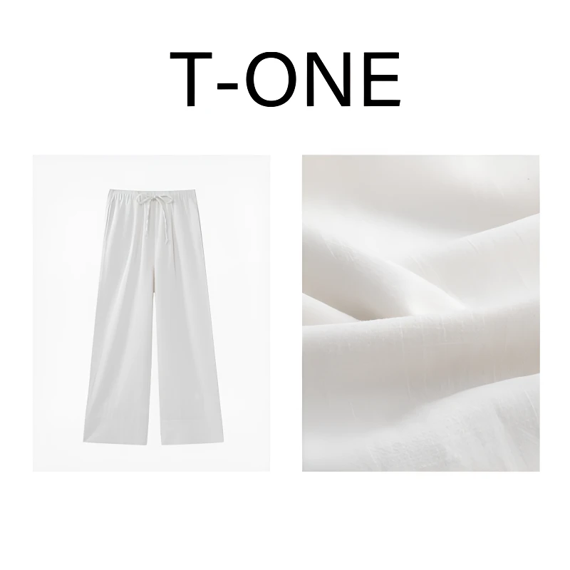 【T-ONE】夏季棉麻时尚休闲百搭纯色宽松九分垂感直筒裤