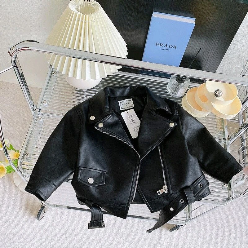 男女童短款收腰洋气机车水洗皮夹克2024冬季加厚加绒宝宝皮衣外套