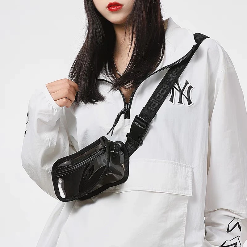 阿迪达斯三叶草男包女包2024新款透明休闲运动腰包斜跨小包H50994