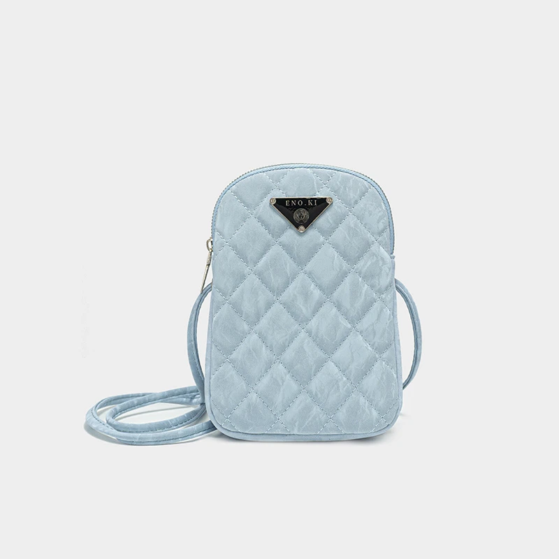 欧尼薇2024新款蓝色菱格手机包夏季出行百搭流行零钱包小众斜挎包