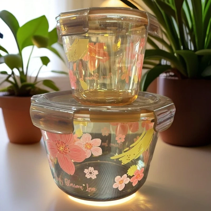 新疆包邮-高硼硅玻璃饭盒汤碗带盖可微波炉加热密封饭盒保鲜盒