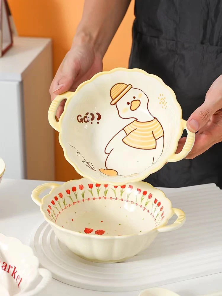 【锅厂福利】新疆包邮-卡通汤碗（8寸花边双耳汤碗-黄小鸭）