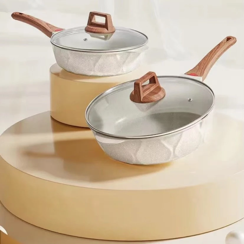 【新疆包邮】麦饭石28CM煎炒锅荷花深煎不粘锅