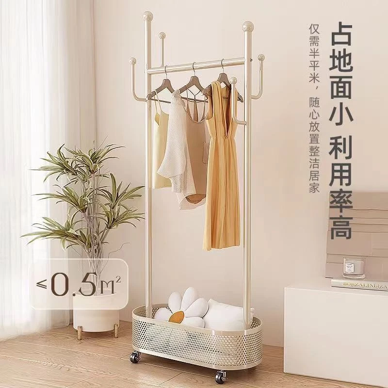 新疆包邮-衣架落地卧室内家用挂衣架宿舍脏衣篓可移动带轮衣帽架