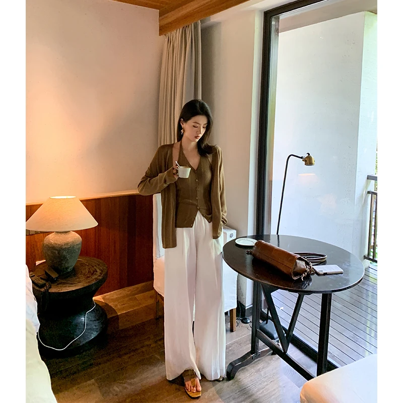 ADA MISS夏新款苎麻天丝松紧腰立裁高腰显瘦休闲裤阔腿长裤女
