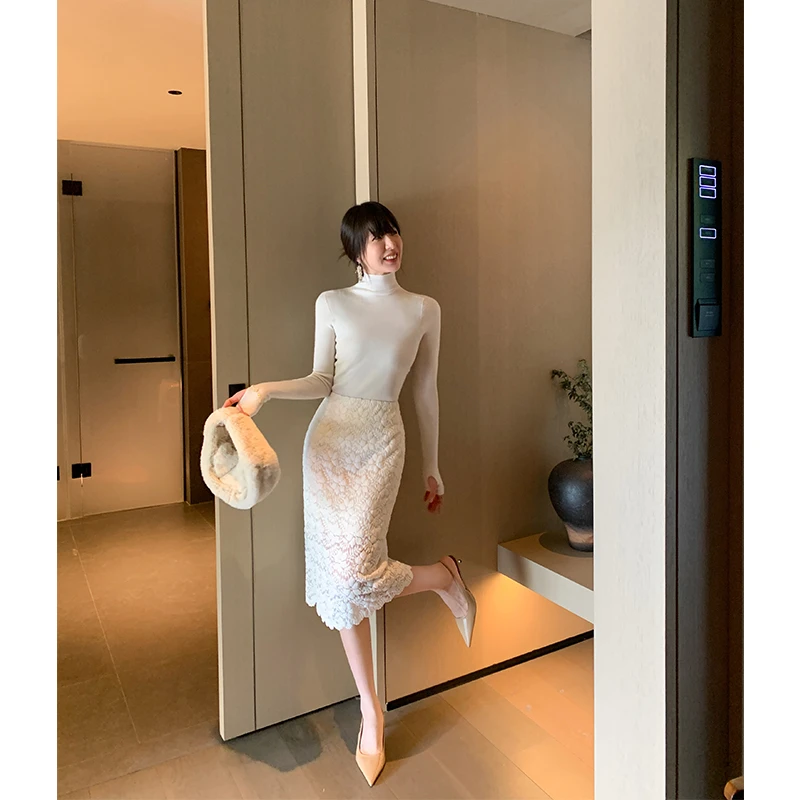 ADA MISS法式提花优雅蕾丝中长款包臀半身裙收腰显瘦长裙女冬新款