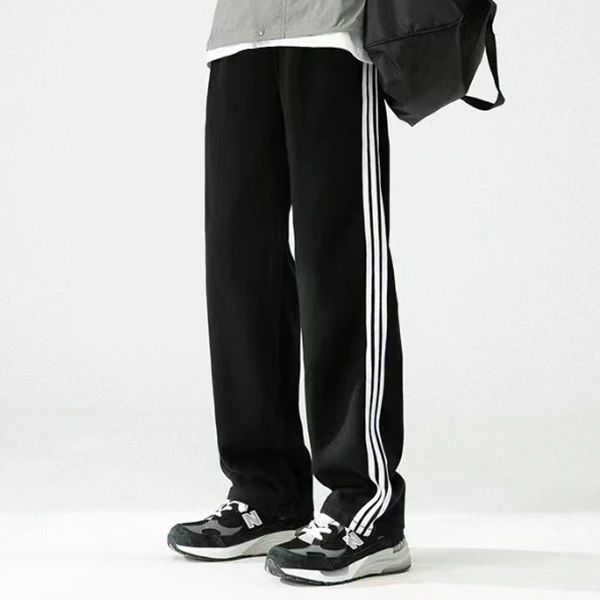 春夏上新百搭三边条纹裤子运动裤束脚款休闲裤宽松直筒夏季卫裤