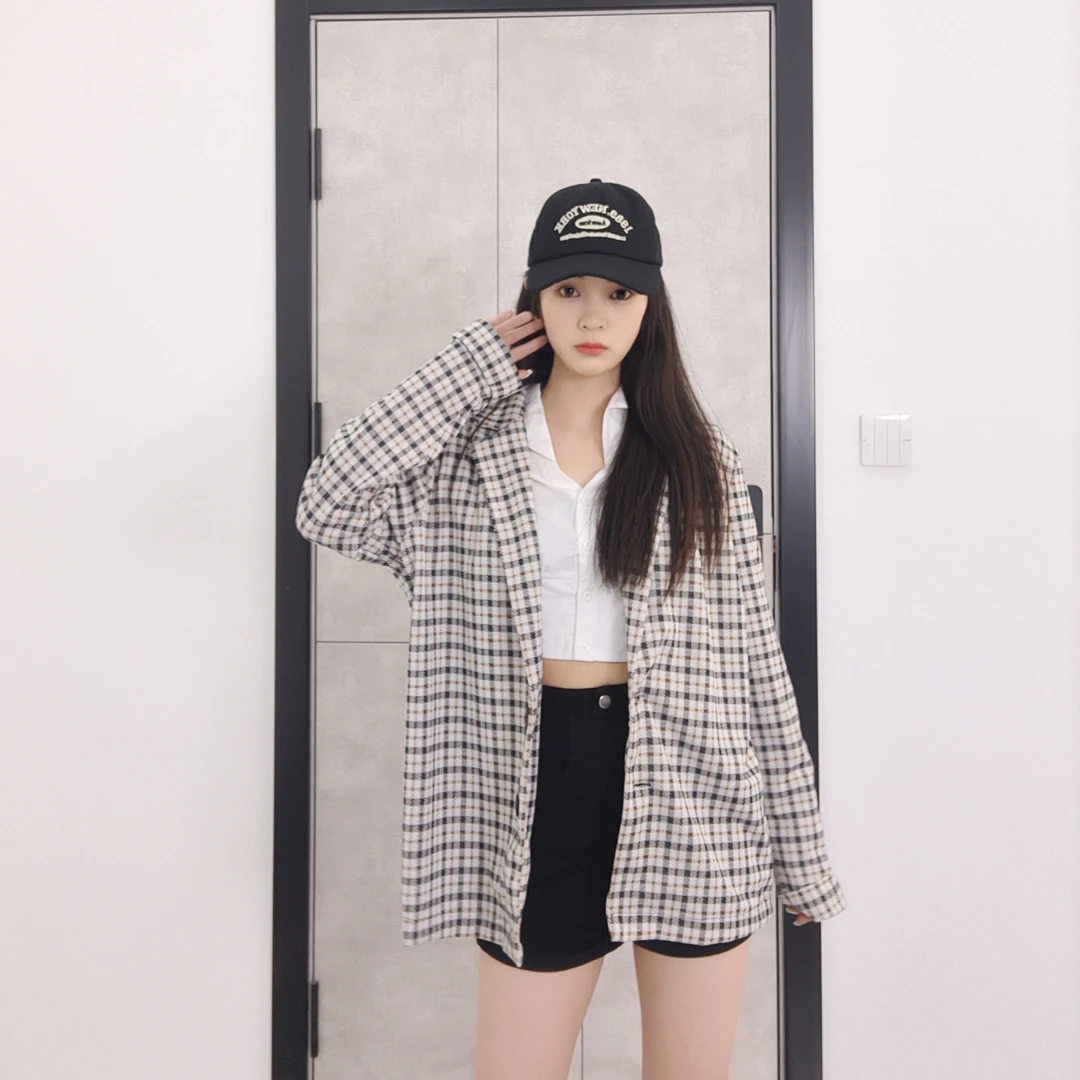 休闲宽松西装格子西装