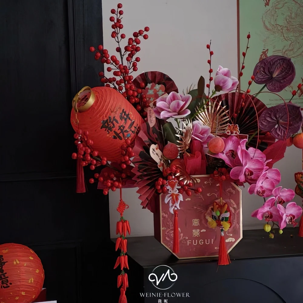 【1帮1】新年福桶八角盒插花盒年宵花礼盒花束礼盒包花店diy材料
