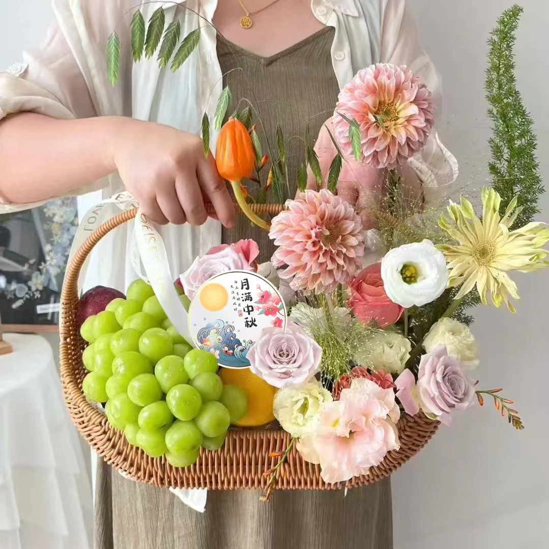 【1帮1】中秋节国庆节创意烫金卡片礼盒花篮花束贺卡鲜花花艺材料
