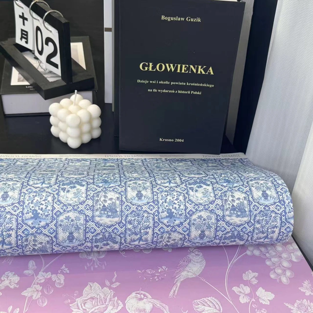 【1帮1】新款青花瓷古风花艺包装日常百搭鲜花1包10张花店diy批发