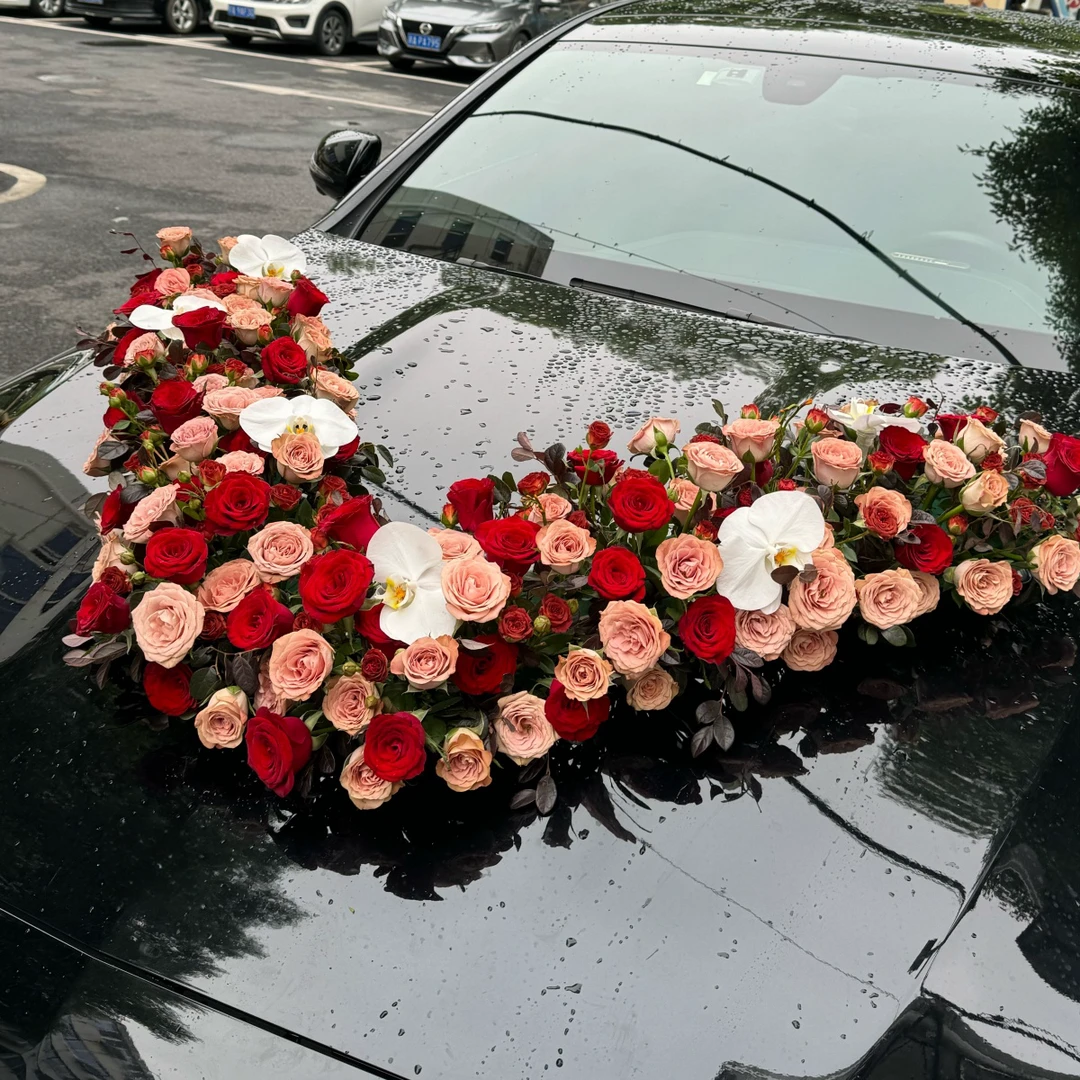 【1帮1】婚车花泥大V圆圈 爱心 U型款带泥婚车装饰带吸皮2套花店diy