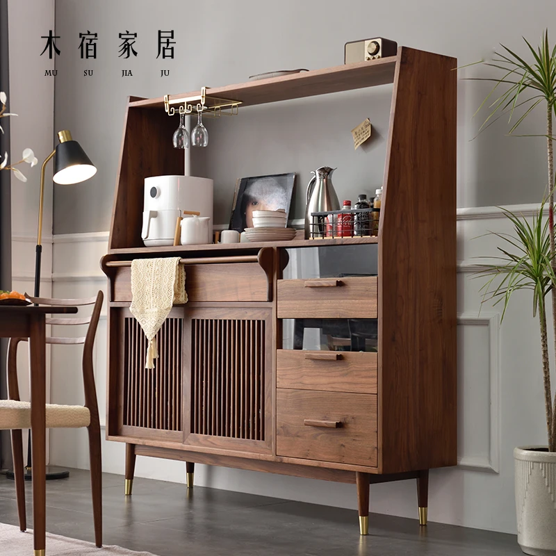 黑胡桃实木餐边柜北欧客厅茶水柜日式收纳柜边柜一体靠墙高柜酒柜