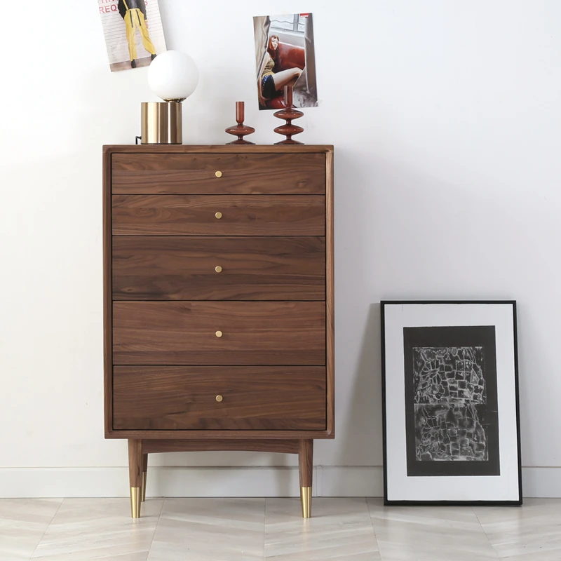 北欧黑胡桃木五斗柜简约现代实木卧室储物柜樱桃木客厅收纳柜边柜