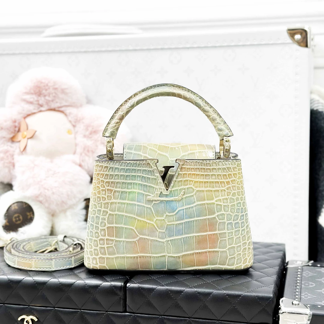 99新 LouisVuitton/路易威登  LV 幻彩 鳄鱼皮 手拎包
