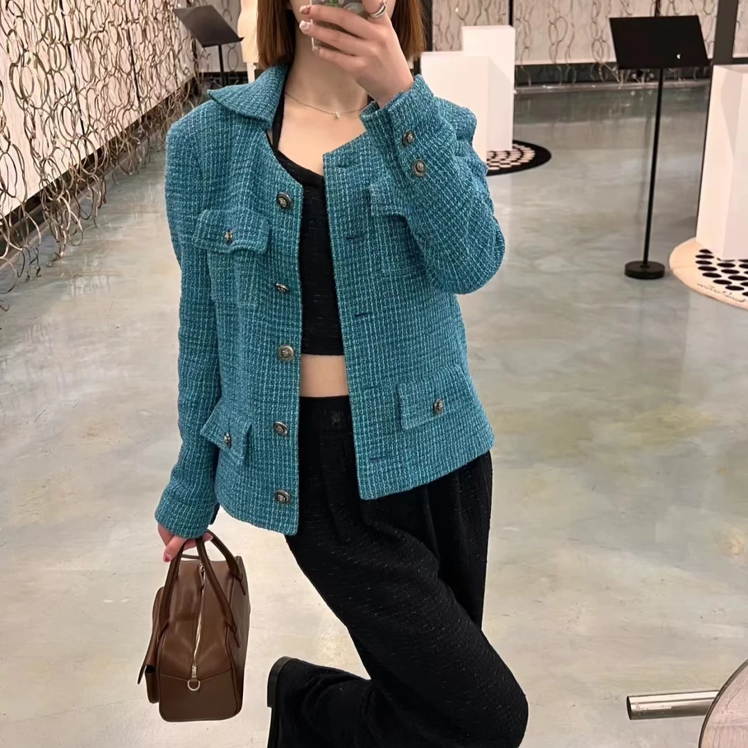 99新 Chanel/香奈儿 22P春夏预告系列 36码蓝色粗花呢外套