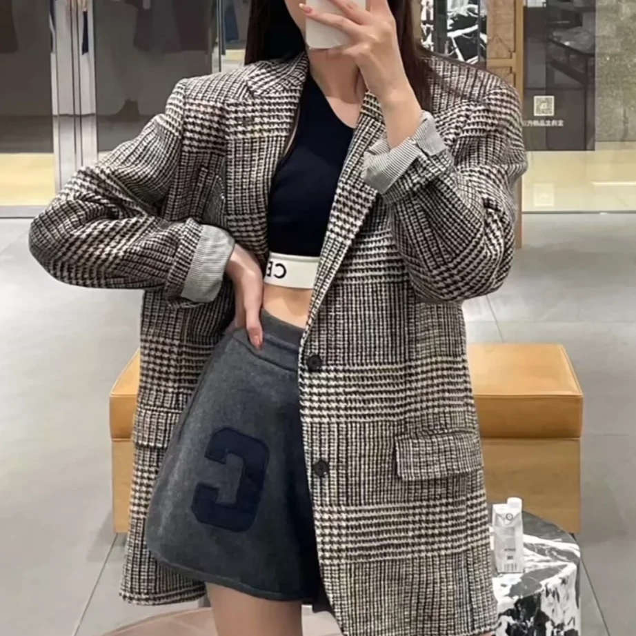 99新 Celine/思琳 34码（偏大） 混色格子羊毛西装外套