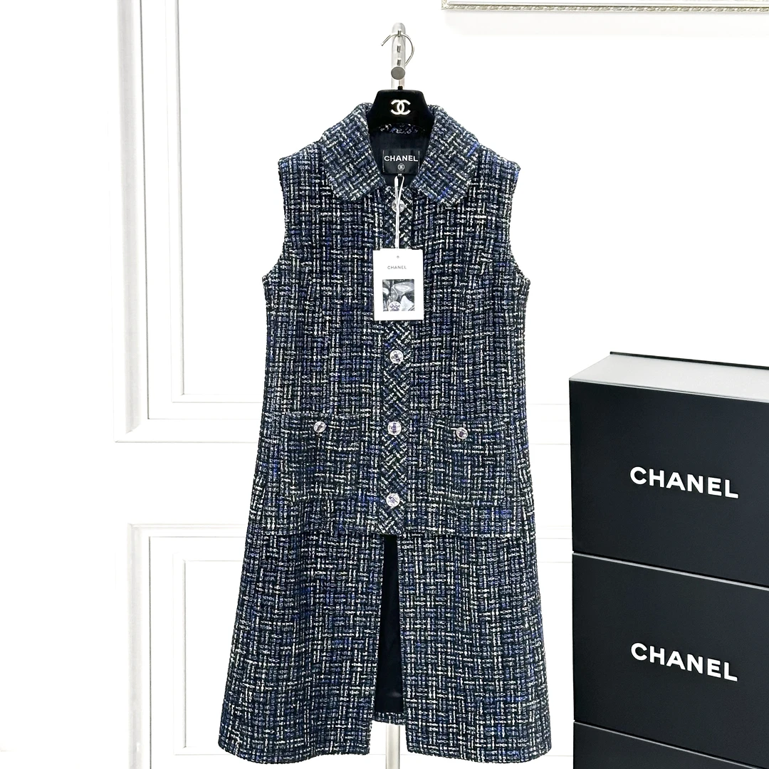 99新 Chanel/香奈儿  22A高级手工坊38码蓝黑混色字母编织马甲