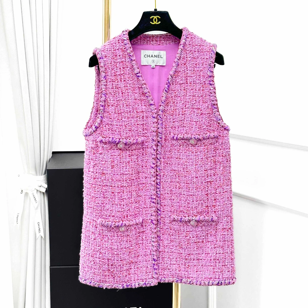 99新 Chanel/香奈儿 34码 粉色 编织 马甲