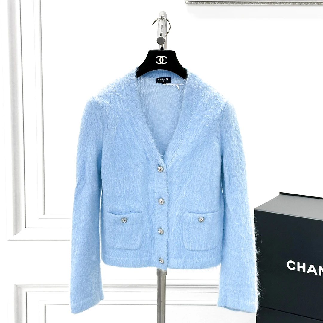 99新 Chanel/香奈儿 34码 蓝色 毛毛雪花扣 开衫
