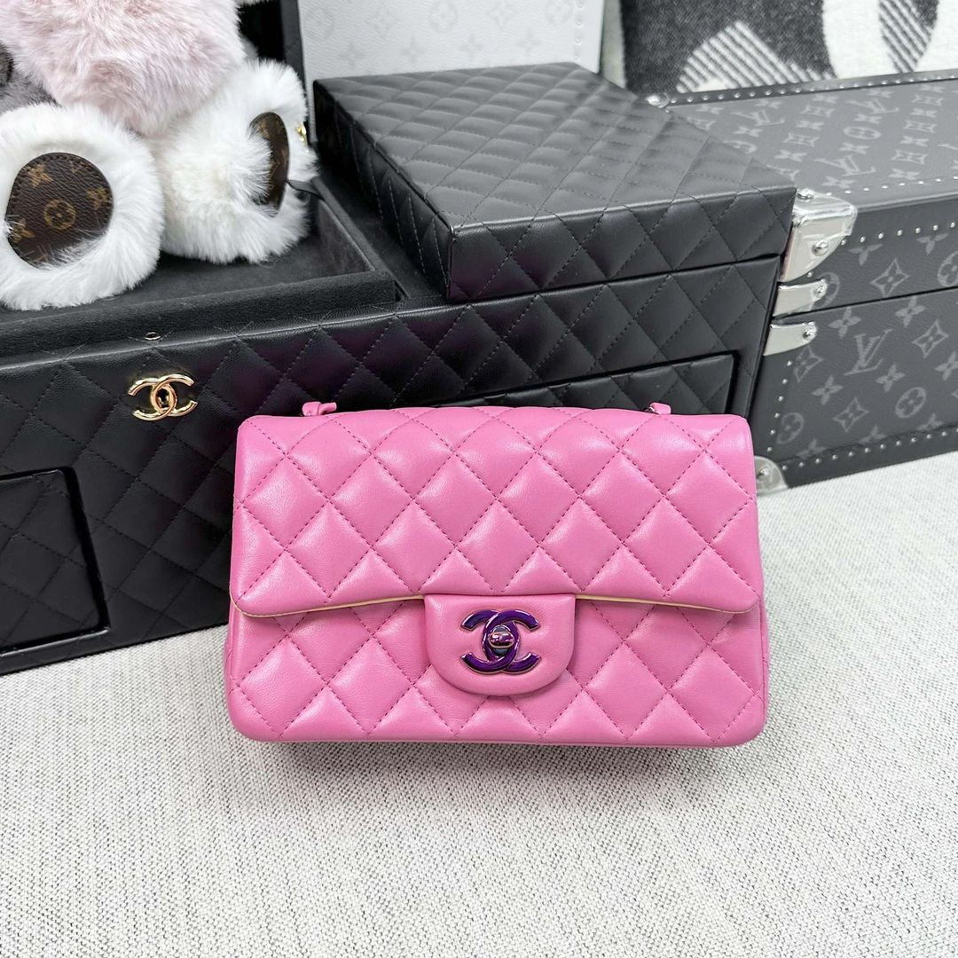 99新 Chanel/香奈儿 21S春夏 CF 粉色 菱格纹 链条包