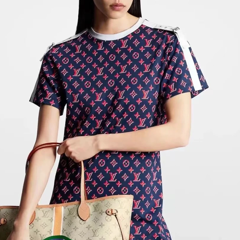 99新 LouisVuitton/路易威登 S码 红色老花紫色短袖连衣裙