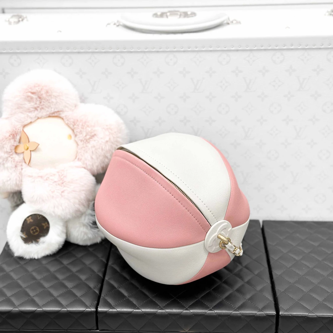 99新 Chanel/香奈儿  19S沙滩系列粉色拼白色排球链条包