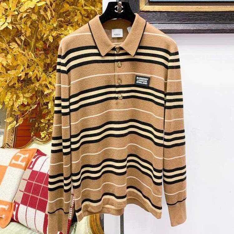 99新 BURBERRY/博柏利 M码 棕色 条纹 长袖 针织 毛衣