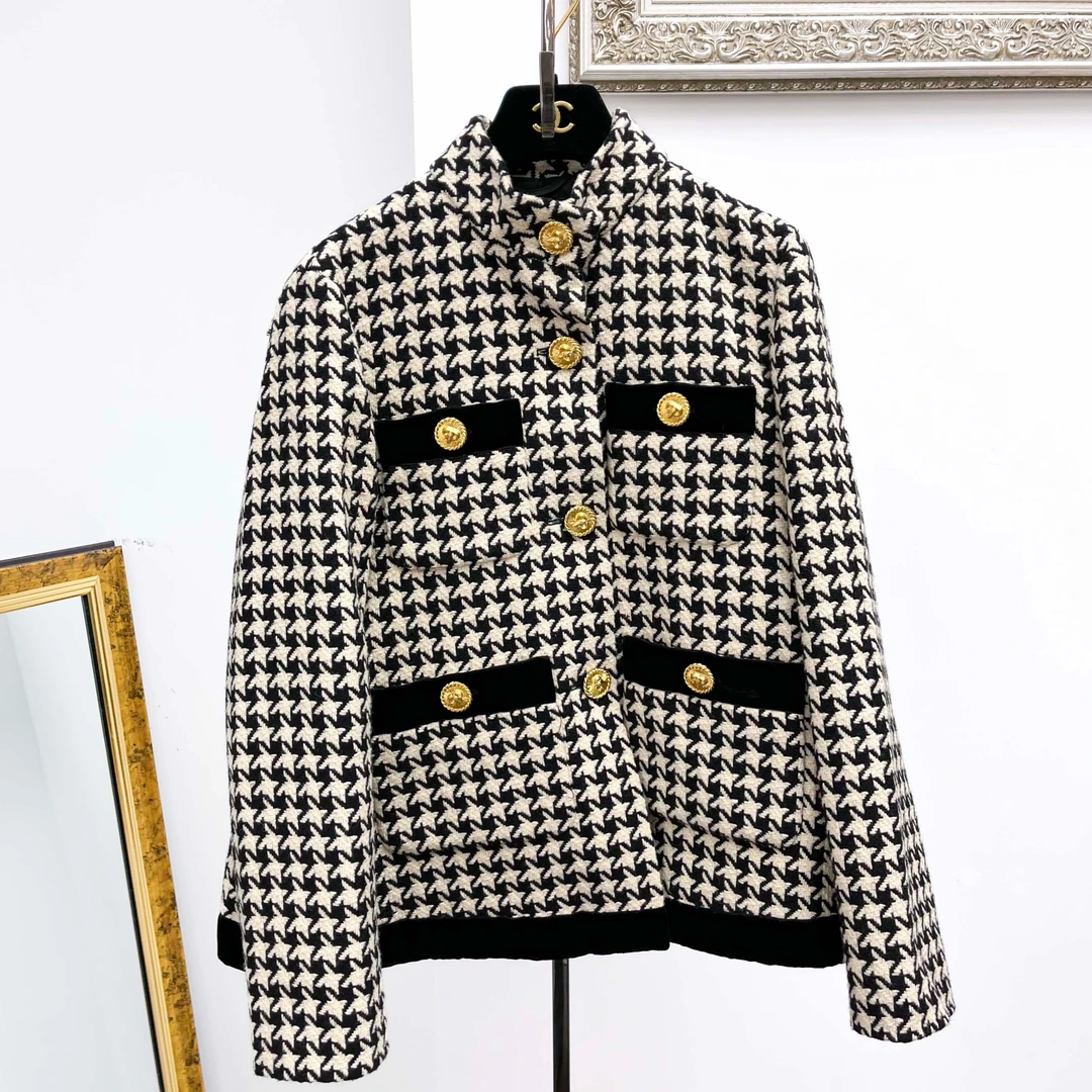 99新 GUCCI/GUCCI 38码 黑白色 千鸟格 编织 外套