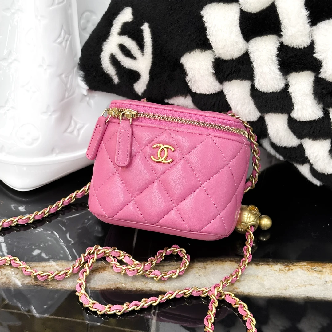 99新 Chanel/香奈儿 20S mini 粉色 菱格纹 链条包