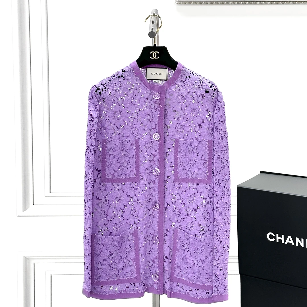 99新 GUCCI/古驰 38码 紫色镂空 长袖 开衫