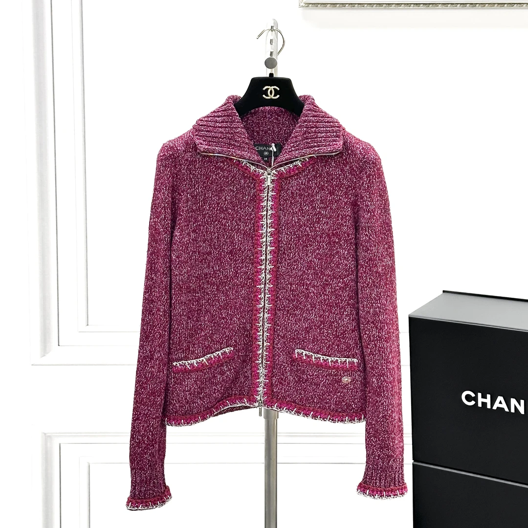 99新 Chanel/香奈儿 36码 红色混色针织拉链开衫