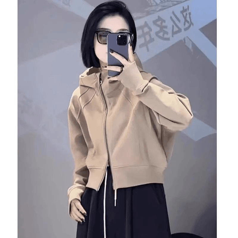 唐朵菲 欧货2024秋季新款短款连帽拉链上衣时尚洋气百搭卫衣外套休闲早秋