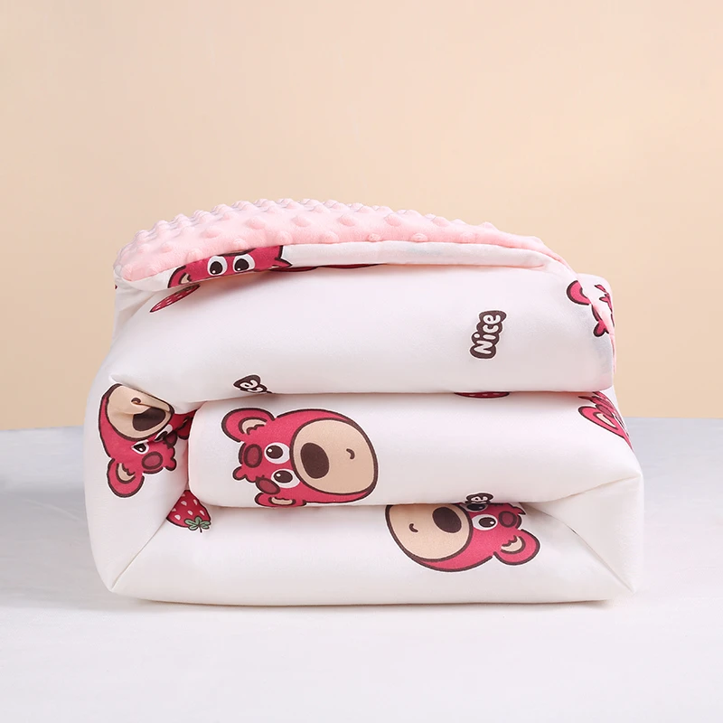幼儿新生儿加厚夹棉豆豆绒盖被薄款加绒秋冬被棉被子抱毯绒被恒温