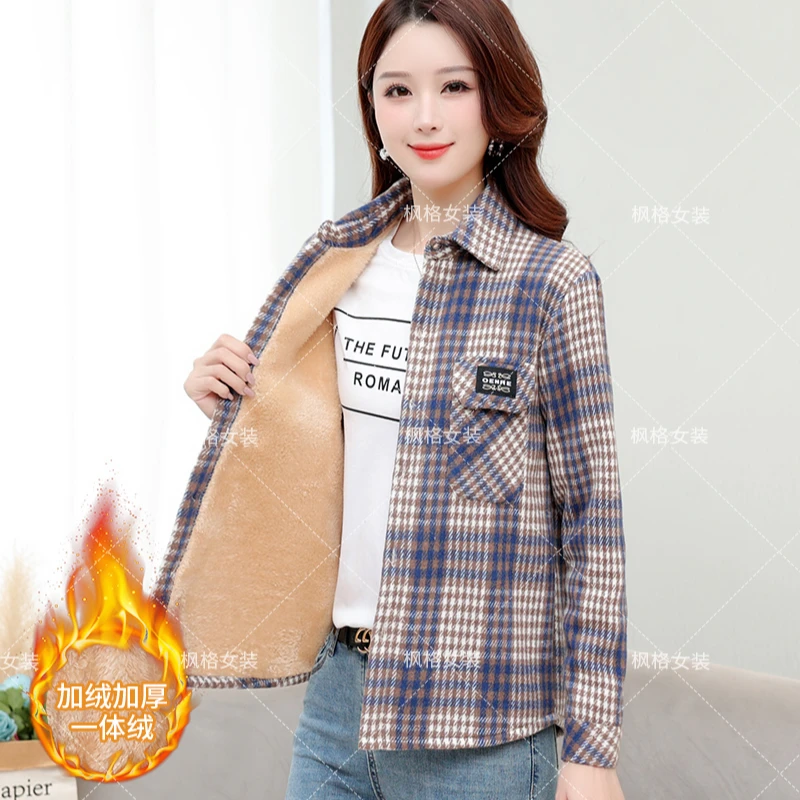 冬季保暖秋冬格子衬衫女长袖韩版休闲气质宽松大码洋气外套棉衣