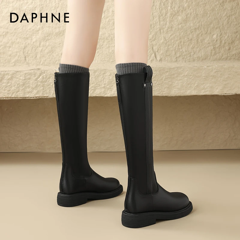 达芙妮加绒长筒靴女2025新款秋冬小个子厚底不过膝显瘦黑色骑士靴