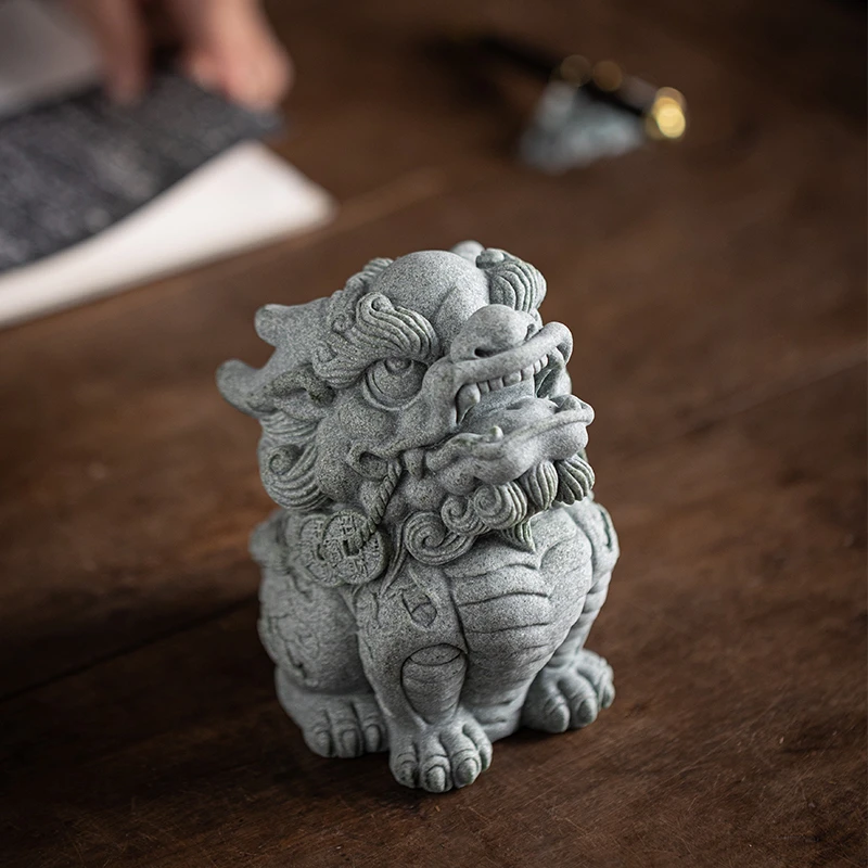 创意六财麒麟瑞兽茶宠摆件祥瑞吉祥物家居客厅桌面鱼缸造景装饰品