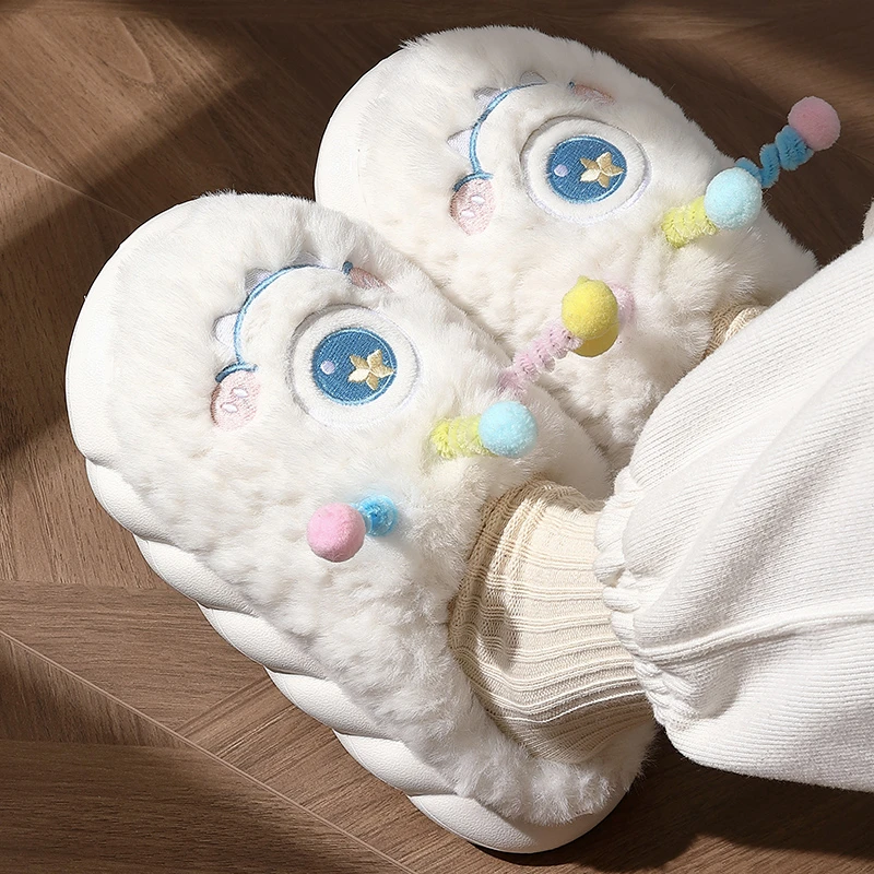 小怪兽棉拖鞋女款冬季2023新款室内家居厚底防滑可爱毛绒保暖棉拖