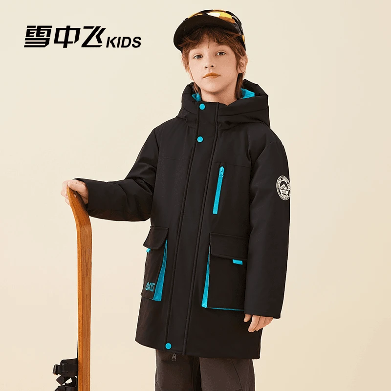 雪中飞洋气休闲秋冬儿童连帽中长款羽绒服工装时尚-X401410106FXT