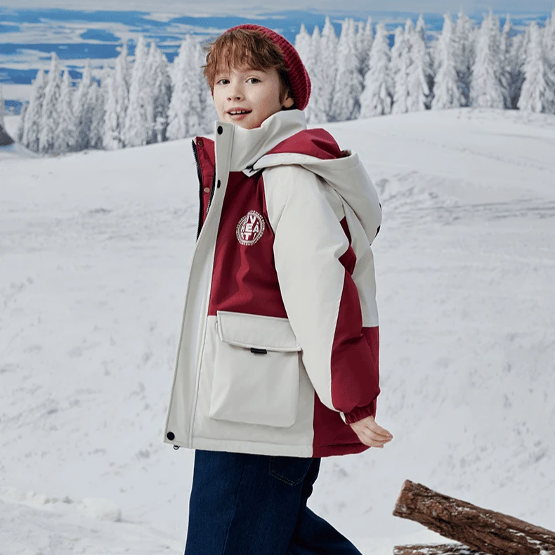 雪中飞儿童羽绒服户外连帽中大童加厚工装冬季外套X40144456FXT