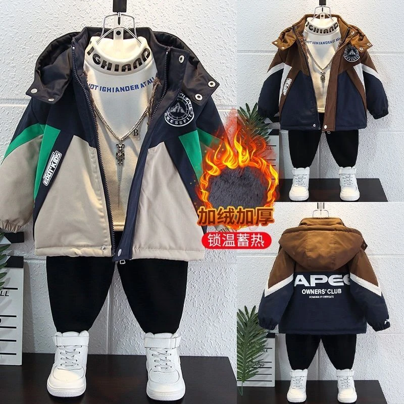 反季清仓男童加绒派克服外套2025秋冬厚款洋气儿童加厚上衣棉衣潮