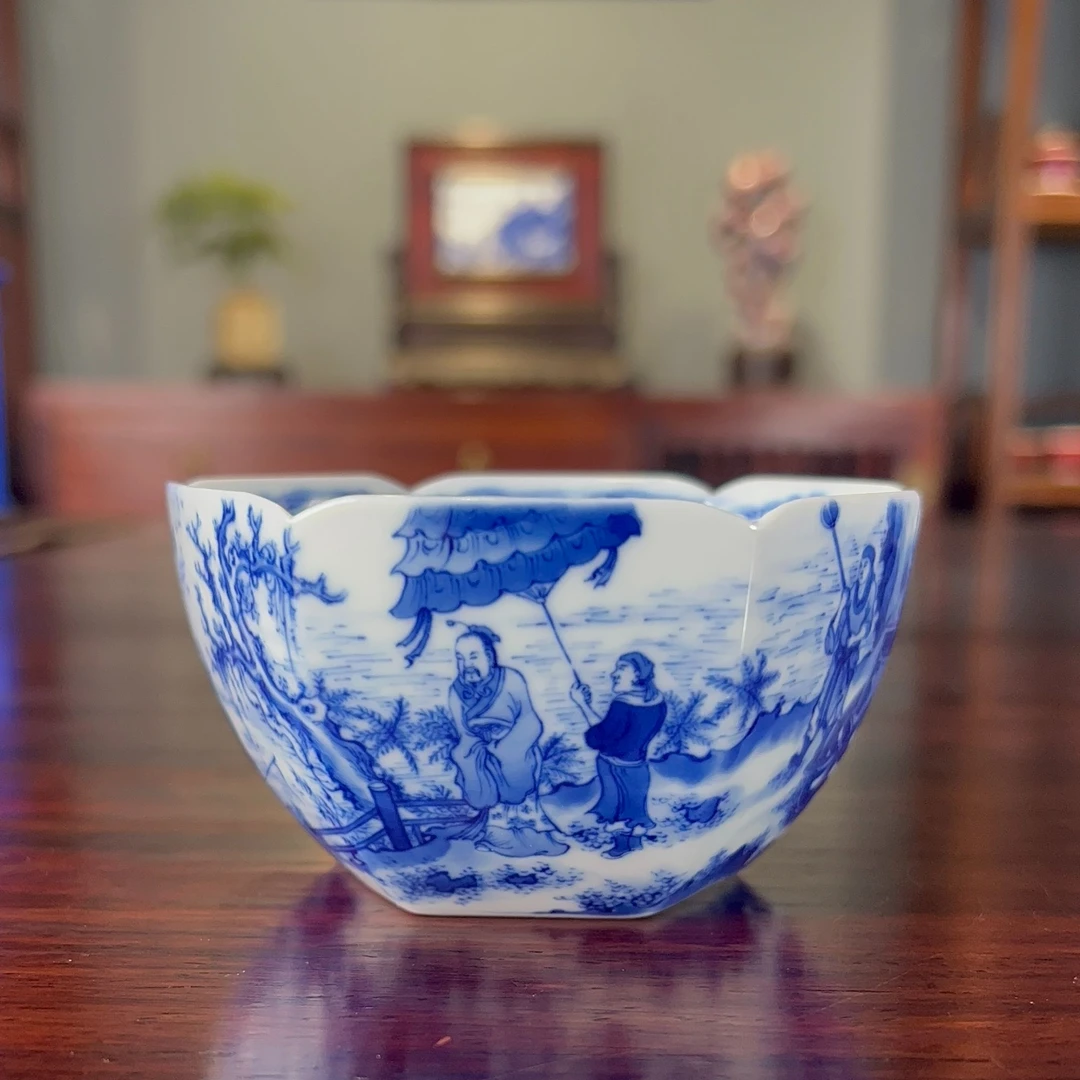 朗谷窑文王访贤图六方杯