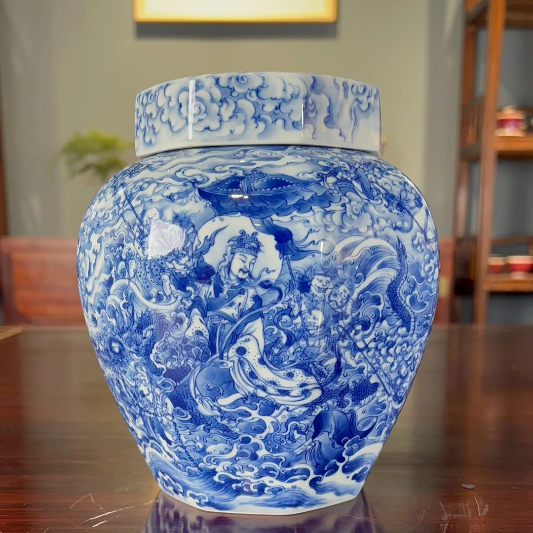 朗谷窑三官出巡图茶叶罐