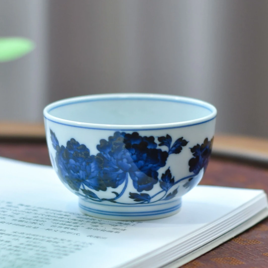 小卿亭·牡丹花主人杯景德镇纯手工手绘