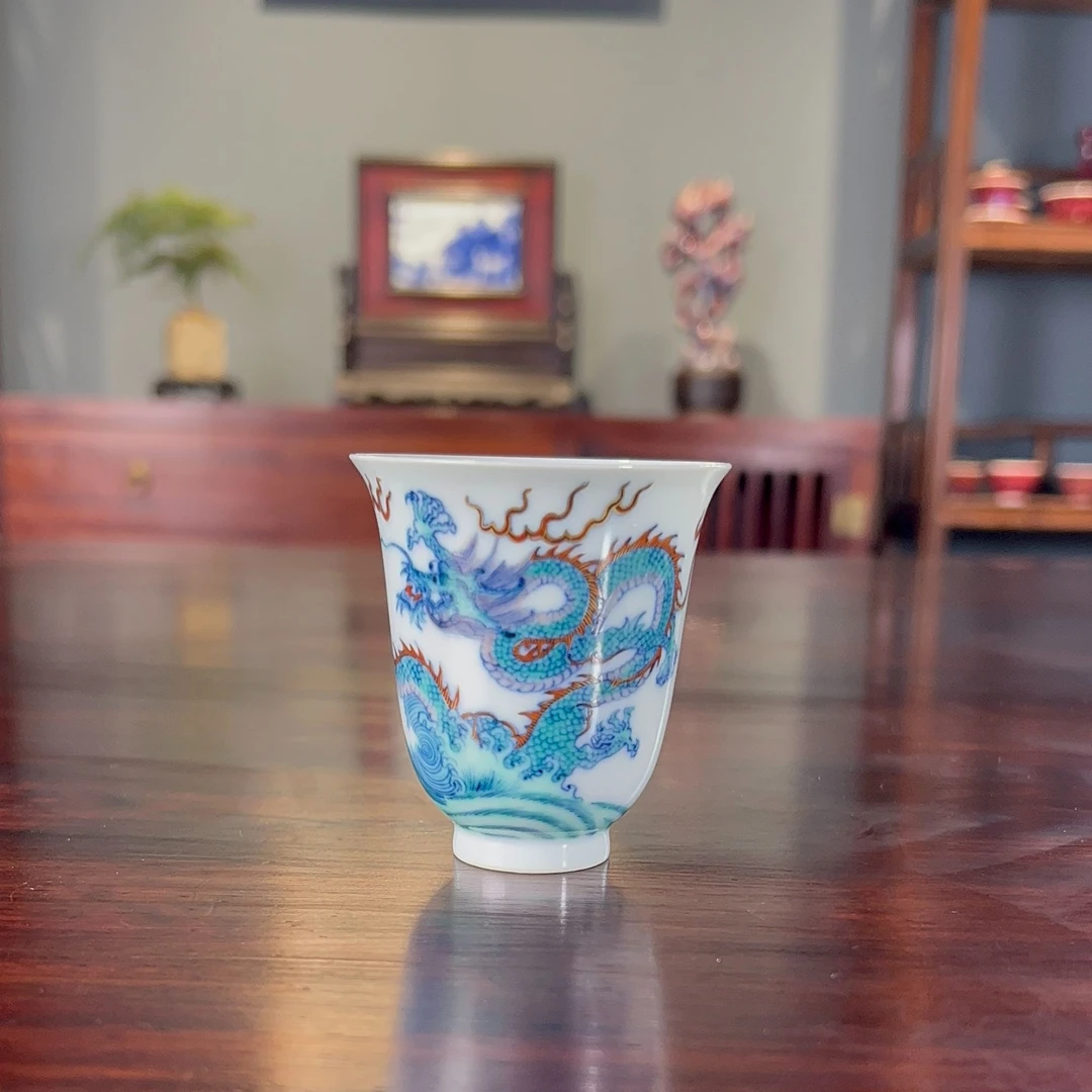 玗琪轩柴窑斗彩海水龙闻香杯